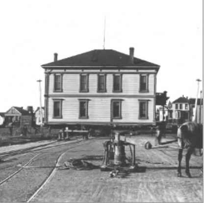 Picture of historic building being moved